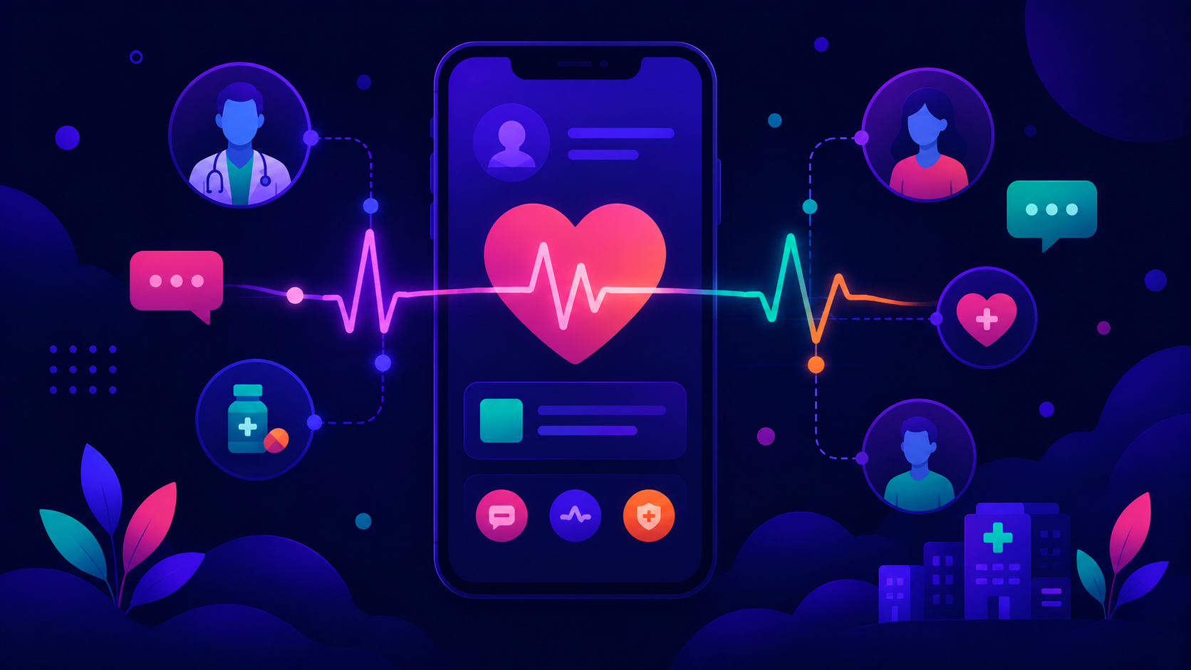 Healthcare mobile app interface on a smartphone